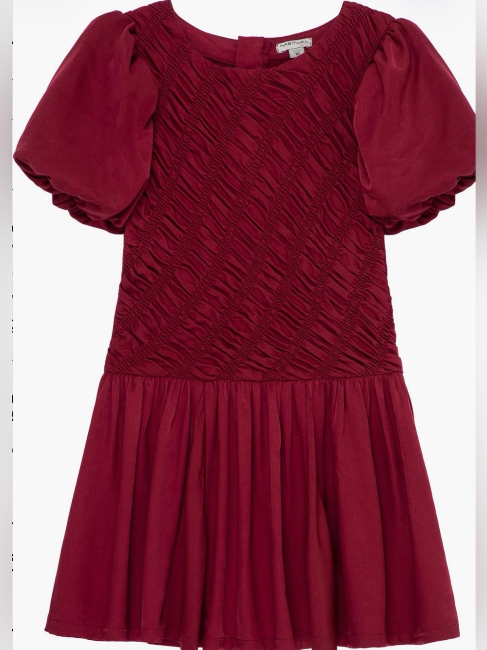 Habitual Girls' Burgundy Ruched Bodice Puff-Sleeve Dress